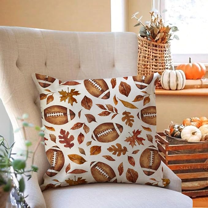 RABUSOFA Fall Outdoor Pillow Covers 18x18 Waterproof Football Decoration | Autumn Decoration, Gift for Fall, Waterproof & Durable Fabric, Machine Washable, Invisible Zipper