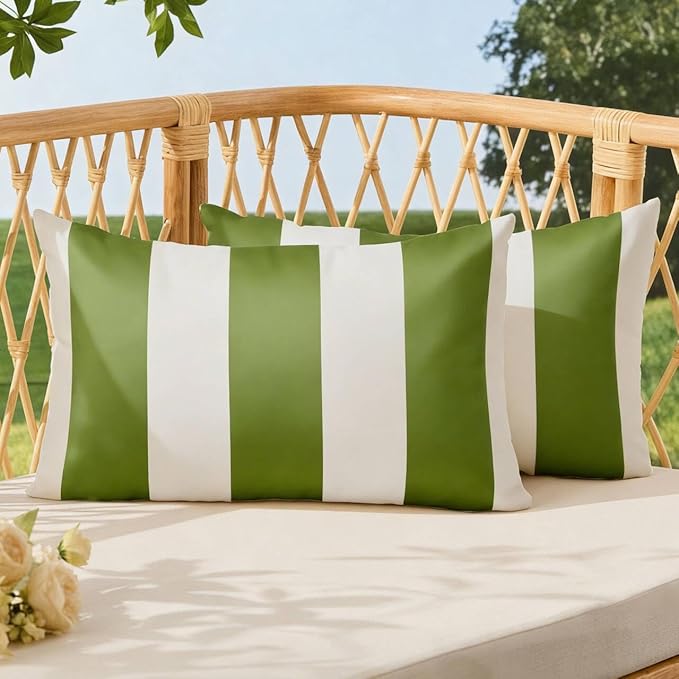 Allorry Outdoor Pillow Covers 12x20 Olive Green Striped Outdoor Decor 07B12 | Striped Pillow Covers|for Spring Summer Outdoor Waterproof Garden Patio Furniture Sofa Bed Home Decor
