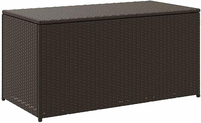Patio Storage Box Outdoor Resin Wicker Chest 39.3"x19.6"x19.6" Brown Poly Rattan with Lockable Lid and Moisture Resistant PE Liner for Garden Deck Cushions and Backyard Organization