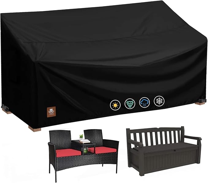 2 Seater Outdoor Patio Seating Storage Bench Cover Waterproof for Keter Solana 70 Gallon Storage Bench Deck Box and Sofa Couch Chair Loveseat Furniture,with Drawstring,58Wx28Dx34H Inch-ClawsCover