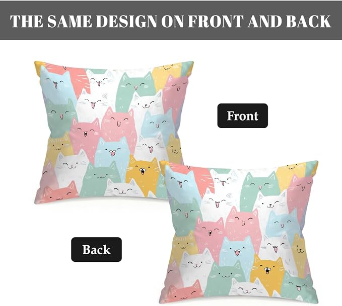 18x18 Inch Outdoor Pillow Covers Set of 2 Waterproof Throw Pillow Covers Decorative Couch Cushion Covers Cats Cute Square Pillowcases Protectors for Patio Garden Sofa