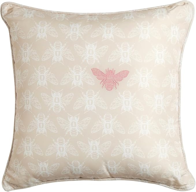 Honeycomb Indoor/Outdoor Square Toss Pillow for Patio Furniture, 17 x 17 | Chamomile Beige Embroidered Bumble Bee Throw Pillow, Water & Fade Resistant for Patio Furniture Set