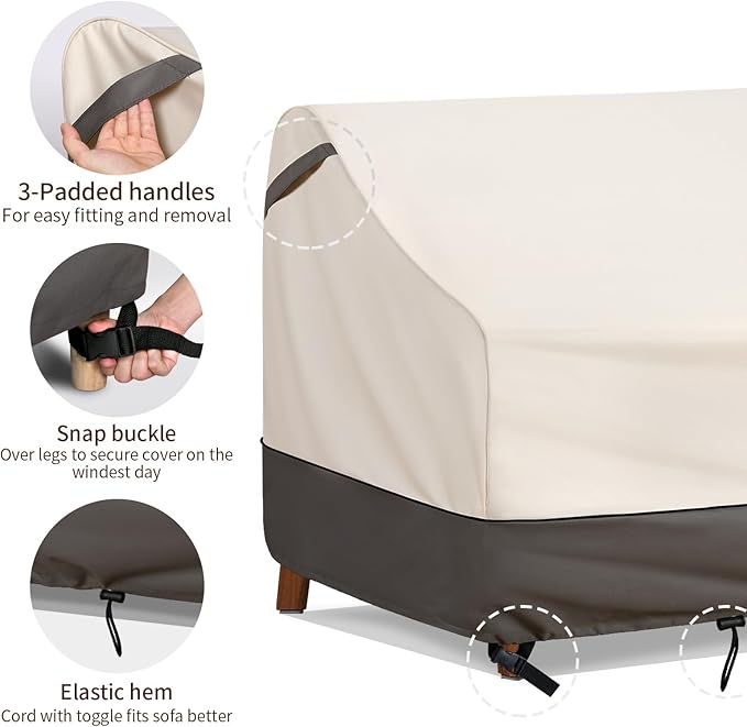Waterproof Patio Furniture Sofa Cover, 600D Oxford Heavy-Duty Outdoor Protector for 3-Seater Couch, All-Season UV & Wind Resistant with Buckles & Air Vent, 79"W x 38"D x 35"H (Beige/Grey)