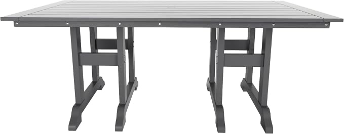 WestinTrends Malibu 6 Piece Adirondack Patio Dining Set with Bench, All Weather Poly Lumber Outdoor Table and Chairs, 71" Trestle Dining Table, 4 Adirondack Chair with Dining Bench, Gray