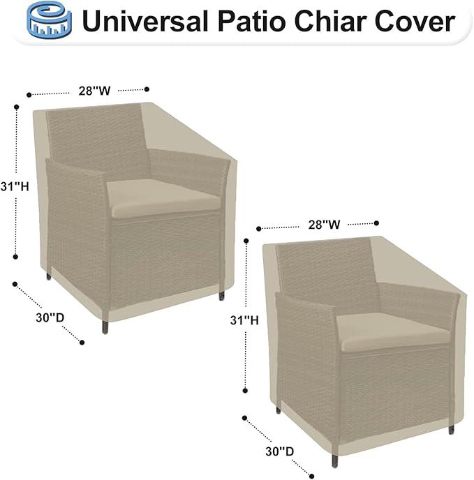 OutdoorLines Outdoor Waterproof Furniture Chair Cover - UV-Resistant Patio Lawn Chair Covers for Outdoor Furniture Windproof Heavy Duty Chair Covering, 2 Packs, 28Wx30Dx31H Inches, Camel