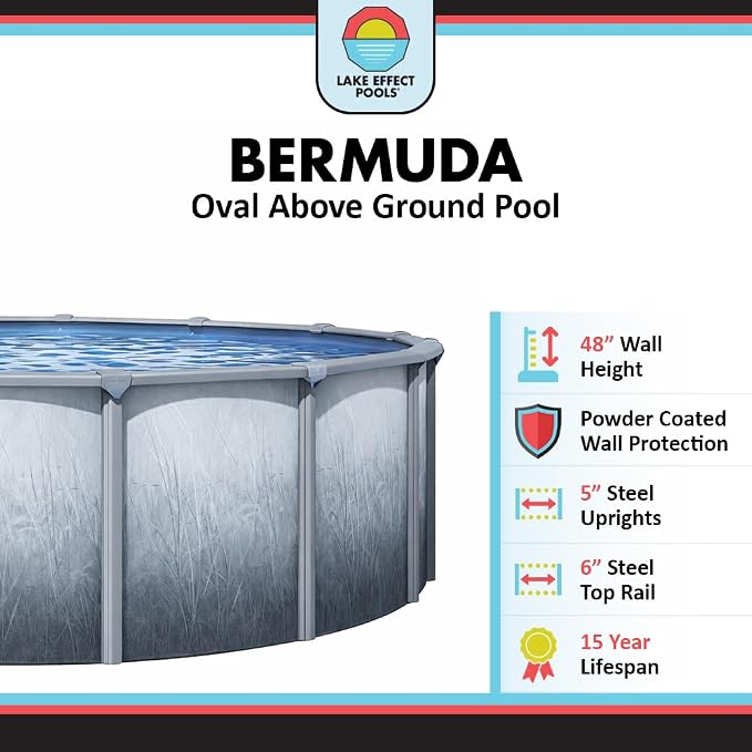 Lake Effect Pools 'Bermuda' 12 ft x 24 ft Oval Above Ground Swimming Pool | 48 Inch Resin Protected Steel Sided Walls | Bundle Includes: 25 Gauge Overlap Liner & Widemouth Skimmer