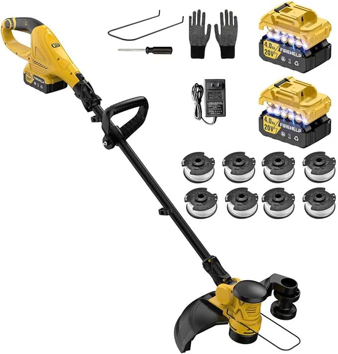12-inch Wireless Grass Trimmer, 20,000 RPM brushless Motor, 3-in-1 Cordless Weeder with Automatic line Feed Function. (Yellow++)