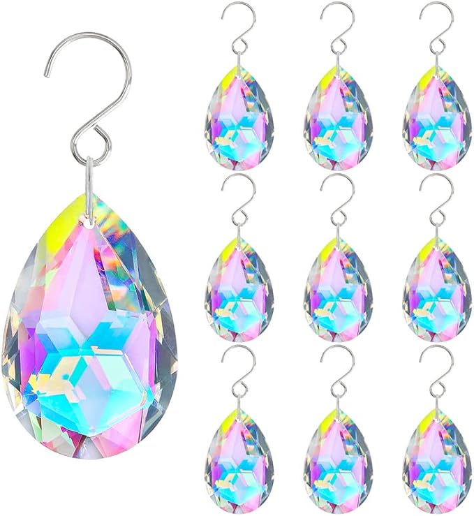 10 Pcs 38mm AB Color Crystal Teardrop Suncatcher Chandelier Prisms Decor | Crystal Teardrop Suncatcher Pendants AB Color 38mm for Chandelier Window Garden Wedding Party Decor Accent