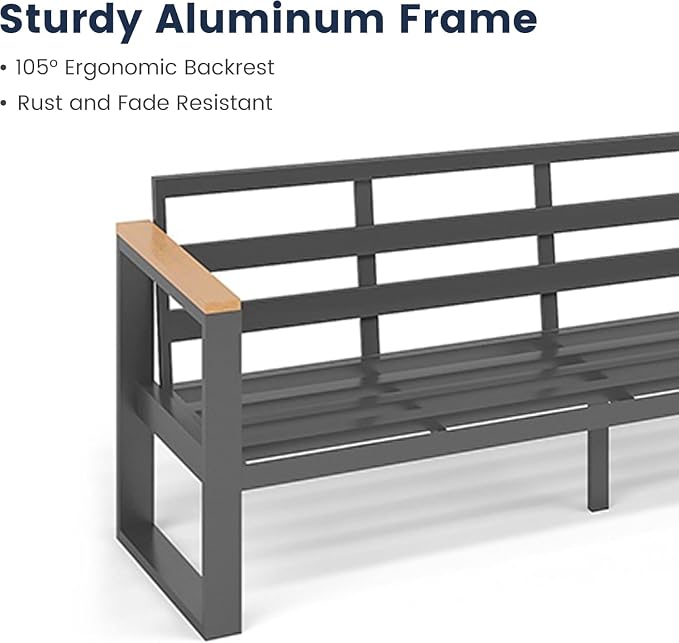 Sundale Outdoor Aluminum Patio Furniture Set, 6 Piece Outdoor Conversation Sets with Fire Pit and 6" Thick Olefin Cushions, All Weather Outdoor Sectional Set for Deck, Lawn, Yard