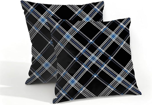 16x16 Inch Outdoor Pillow Covers Set of 2 Waterproof Throw Pillow Covers Decorative Couch Cushion Covers Black Checkered Grey Square Pillowcases Protectors for Patio Garden Sofa