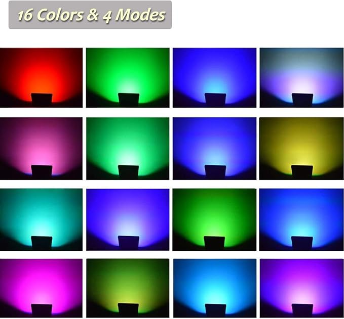 LED RGB Flood Light, 50W Outdoor Color Changing Lights with Remote Control, IP65 Waterproof Dimmable Wall Washer Light, Flood Lamp 16 Colors 4 Modes with US 3-Plug(2 Pack)
