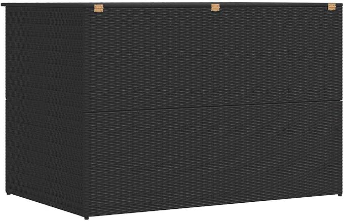 Large Outdoor Storage Box, 59 Inch Black PE Rattan Deck Box with Powder-Coated Steel Frame, Rectangular Garden Organizer for Patio Cushions, Tools and Backyard Supplies