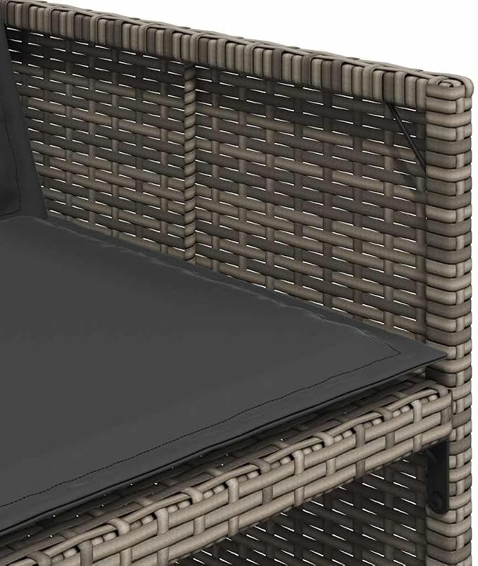 15 Piece Patio Dining Set with Cushions Gray Poly Rattan Outdoor Furniture Table and 14 Chairs for Garden Backyard Porch Dining Tempered Glass Foldable Seats Space Saving UV Proof 242. 5lb Capacity