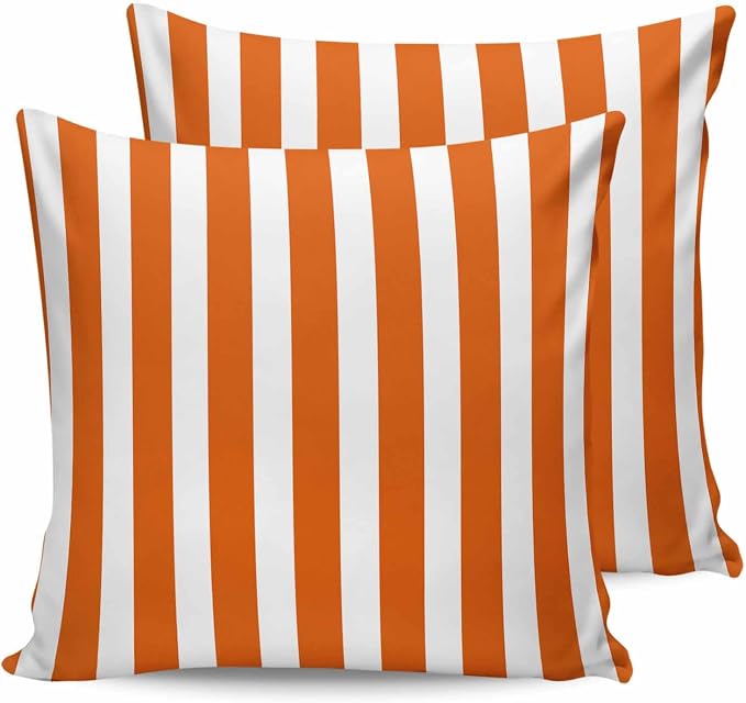 Outdoor Waterproof Throw Pillow Covers 24x24in, Orange Geometric Stripes Cushions for Garden Patio Furniture Chairs Set of 2, Abstract Fall Home Decor Couch Sofa Polyester Pillow Cases