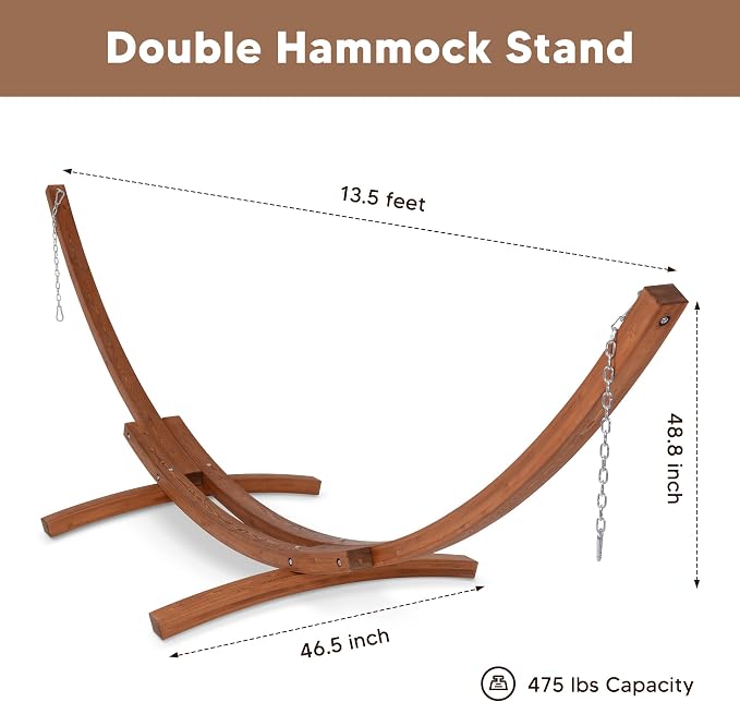 SUNCREAT 2 Person Hammocks for Outside with Stand, Extra Large Double Hammock with Wooden Stand, Gray