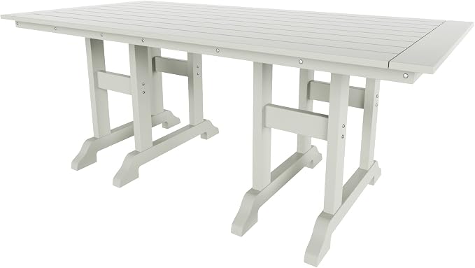WestinTrends Dylan Adirondack Patio Dining Set for 6, All Weather Poly Lumber Outdoor Table and Chairs Set of 4, 71" Trestle Table and Adirondack Dining Chair with Dining Bench, Sand