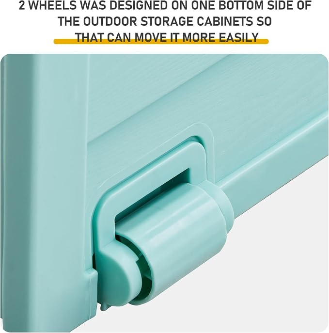 75 Gallon Green Outdoor Storage Box with Wheels, Waterproof Resin Deck Box for Patio Cushions & Garden Tools, Rolling Garden Storage Bin, Weather Resistant Trunk