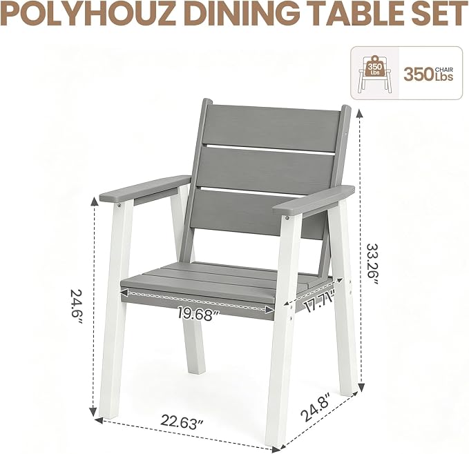 Outdoor Dining Chairs Set of 2,HDPE Patio Chairs with Wide Seat,Ergonomic Design Outdoor Furniture for Porch,Backyard,Deck,White and Grey