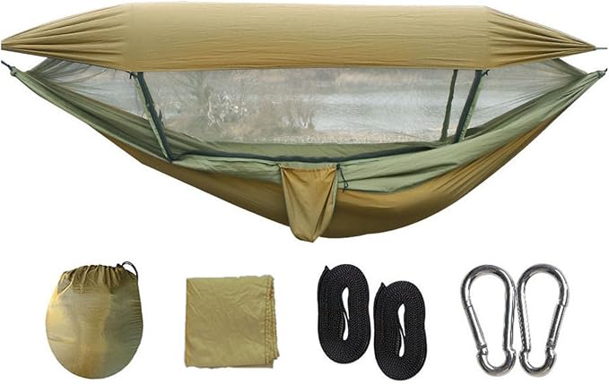 Camping Hammock with Canopy Anti Roll Widened 300kg Capacity Tree Hammock for Backyard Lounging Backpacking Open Air Activities