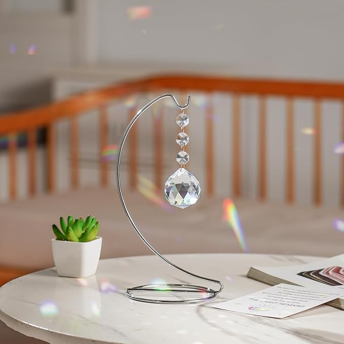 9-Inch Memorial Gifts,40mm Clear Memorial Crystal,Bereavement Suncatcher,Memorial Gifts for Loss of Mom Dad Friend Son Daughter,Silver Stand and a Sympathy Card