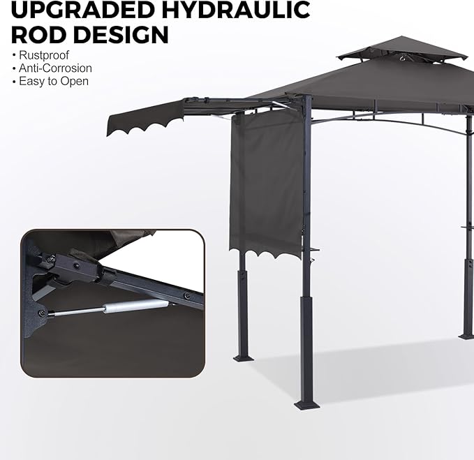 ABCCANOPY Grill Gazebo with Extra Awning on Three Sides - 5'x14' Outdoor Grill Canopy BBQ Gazebo Barbecue Canopy with LED Lights for Backyard, Lawn and Patio (Dark Gray)