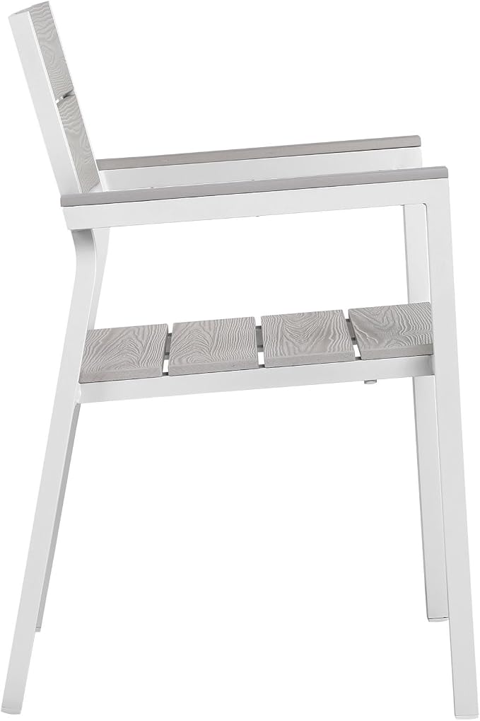 modway Maine Aluminum 5-Piece Outdoor Patio Dining Set with 63 inch Dining Table and Four Dining Armchairs in White Light Gray