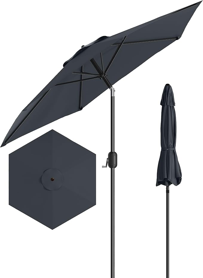 7.5-FT Outdoor Patio Umbrella with Push Button Tilt & Crank - Heavy-Duty Market Umbrella for Table, Garden, Pool, Deck, Backyard - 6 Sturdy Ribs,UV Protection & Waterproof Fabric,Dark Gray