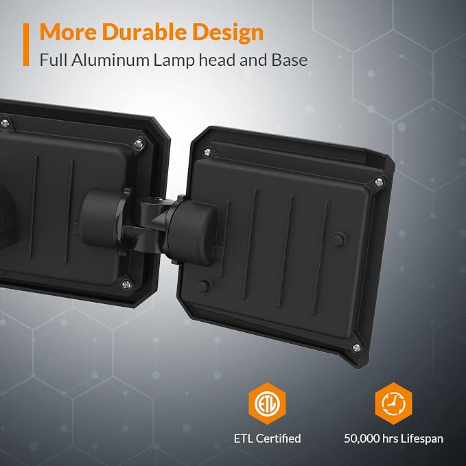 LEPOWER 42W Flood Lights Outdoor - 4200LM Bright LED Security Lights(Black) | Switch Controlled Exterior Flood Light with 3 Heads, 220° Wide Beam Angle, IP65 Waterproof for Garage, Yard, Porch, Driveways