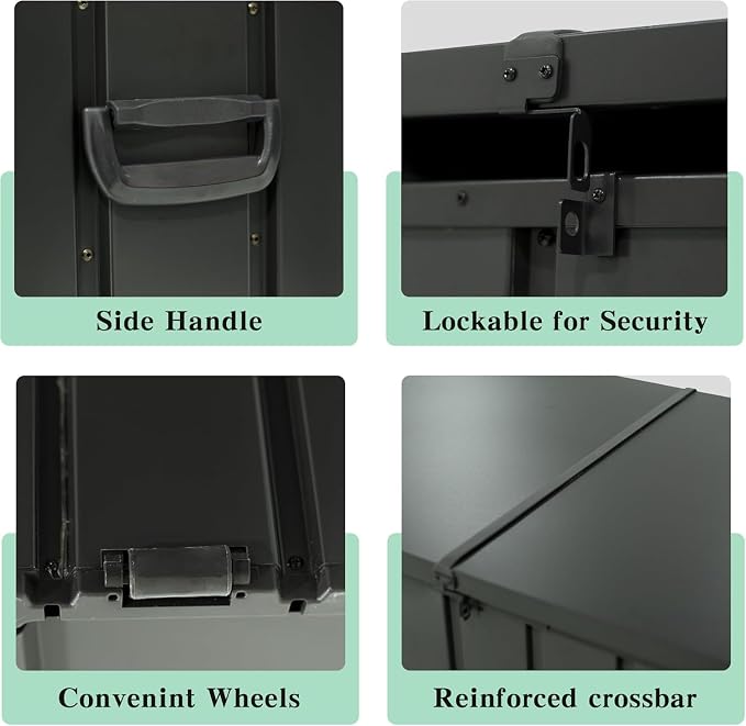 200 Gallon Outdoor Storage Deck Box, Lockable Mobile Rolling Metal Storage Bin, Waterproof UV Resistant Large Container Organizer for Patio Garden Yard,Dark Gray