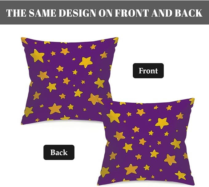 18x18 Inch Outdoor Pillow Covers Set of 2 Waterproof Throw Pillow Covers Decorative Couch Cushion Covers Yellow Stars Purple Square Pillowcases Protectors for Patio Garden Sofa