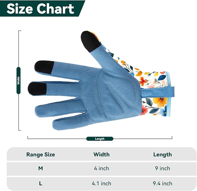 Gardening Gloves for Women, Touchscreen Printed Thorn-Proof | Non-Slip Work Gloves, Ideal Gift for Gardeners, Suitable for Yard Landscaping, Planting & Outdoor Gardening