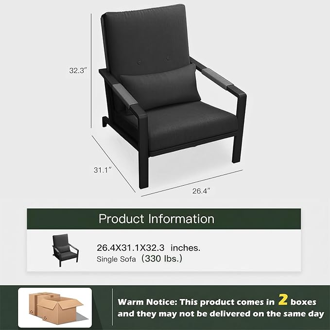 Patio Furniture Set, 2-Piece Aluminum Outdoor Single Chairs with Washable High-Resiliency Sponge Cushions, Upgraded Gray