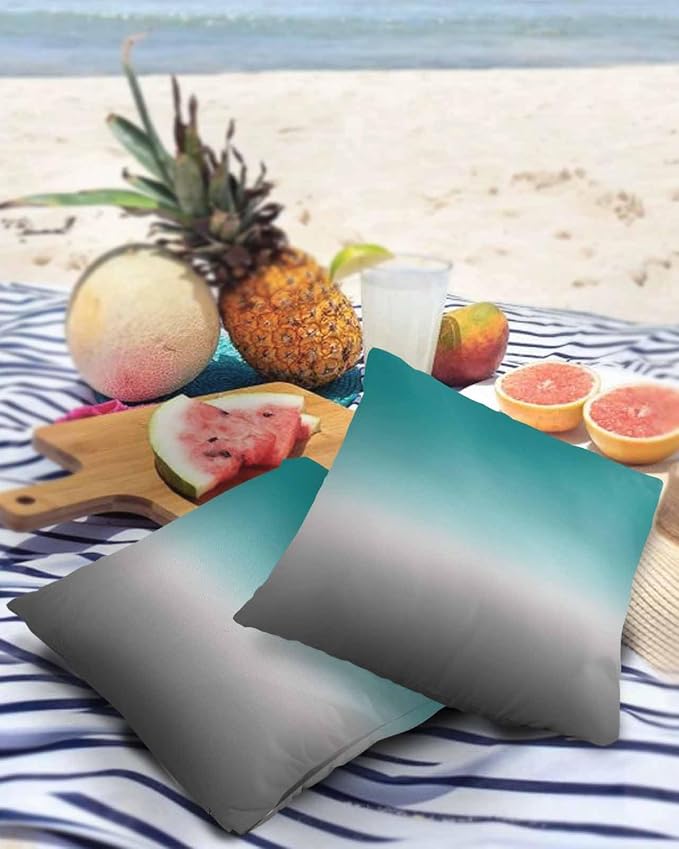 Outdoor Waterproof Throw Pillow Covers Set of 2 Green and Grey Ombre Pillowcases 24x24 Inches Teal Gradient Color Patio Decorative Pillows Cushion Case Patio Pillows for Couch Bed Chair Garden