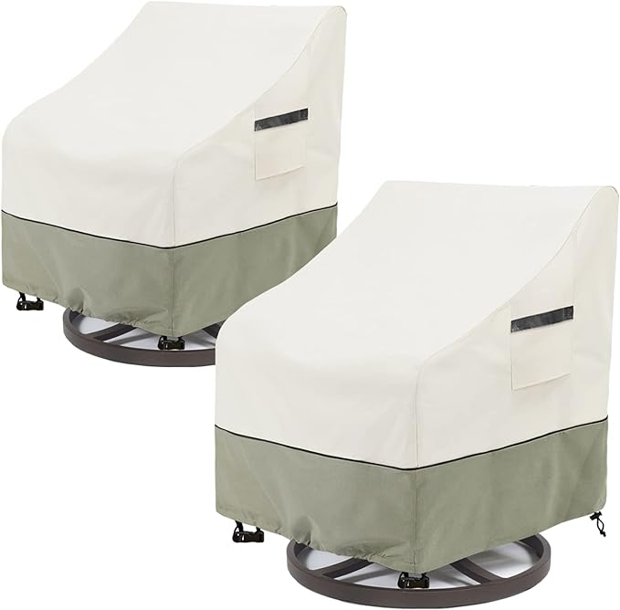 Outdoor Swivel Rocker Chair Cover 2 Pack,Patio Swivel Chair Covers for Outdoor Furniture,Rocking Chair Covers Waterproof (28W x 33D x 38.5H Inch) White&Grayish Green