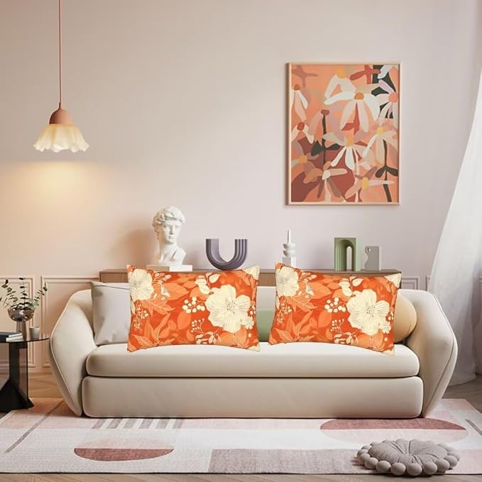 Outdoor Pillows White Pillow Covers 16x28 Inch Set of 2 Throw Pillow Covers, Orange Throw Pillows, Rectangular Lumbar Pillows Cushion Covers Decorative Pillows for Couch Garden Patio Furniture J215