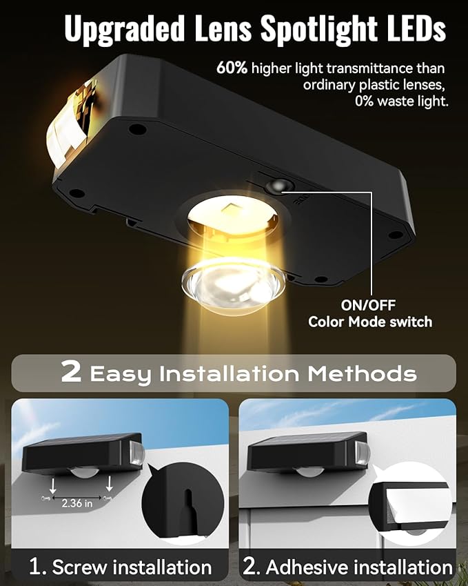 Solar Fence Lights Outdoor 6 Pack, Deck Lights with 12 Mode RGB Color Changing, Warm/Cool White, IP65 Waterproof Dusk to Dawn Solar Light for Fence, Wall, Patio, Step, Backyard, Outside