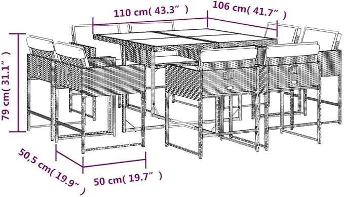 9 Piece Patio Dining Set with Cushions Beige Poly Rattan Outdoor Garden Furniture Table and 8 Folding Chairs with Cream White Cushions
