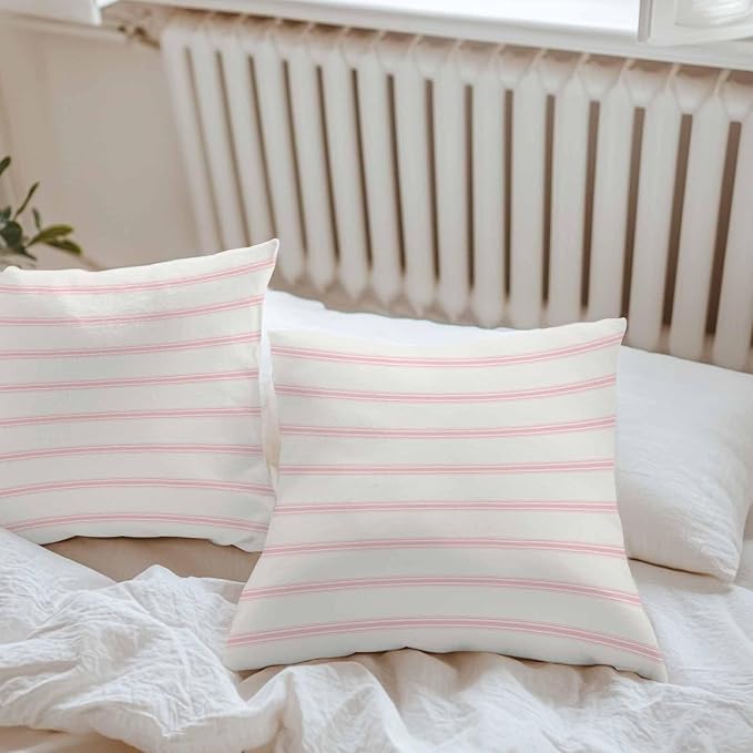 Vandarllin Outdoor Throw Pillows Covers 16x16 inch Set of 2 Waterproof Pink Stripes Decorative Zippered Cushion Covers for Patio Furniture, Abstract Lines Striped Lumbar Pillowcases