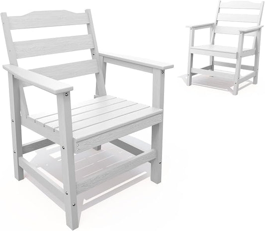 THOEOE Outdoor Dining Chair Set of 2, Patio Dining Chairs with Arms, All-Weather HDPE Outdoor Chairs for Garden, Poolside, Deck, White