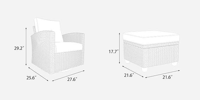 4 Pieces Patio Furniture Swivel Chairs Set, Outdoor Wicker Glider Rocking Chairs with Ottoman Set