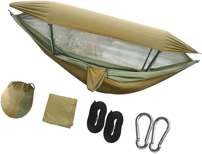 Quick Setup Hammock Including Netting and Canopy Perfect for Backyard or Holiday Sun Shelter Hammock
