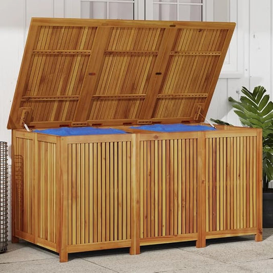 Solid Acacia Wood Outdoor Storage Box 150x80x75cm Garden Deck Box with PE Inner Bag for Patio Furniture Pool Toys Storage