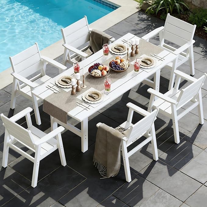 Outdoor Dining Chairs Set of 2,HDPE Patio Chairs with Wide Seat,Ergonomic Design Outdoor Furniture for Porch,Backyard,Deck,White