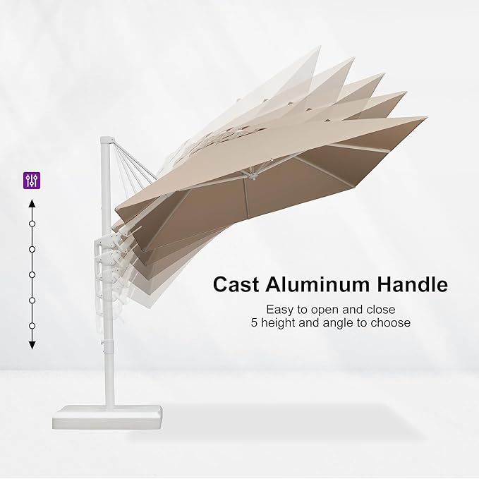 PURPLE LEAF 8' X 11.5' Right-left Tilt White Cantilever Umbrella with Base Patio Outdoor Swivel Umbrellas with Aluminum Tilt Offset Umbrella with 360° Rotation for Deck Pool, Beige