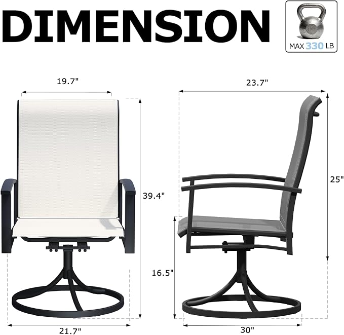 Outdoor Swivel Rocker Dining Chair Set of 2, All Weather Patio Dining Chair with Textilene High Back and Metal Frame, Backyard, Lawn Garden and Deck Porch Patio Furniture Set