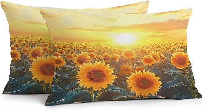 Summer Sunflower Waterproof Outdoor Pillow Covers Set of 2 Home Decor, Watercolor Pastoral Botanical Floral Pillowcase Patio Pillow Covers for Couch Bench Furniture Garden 20x12in