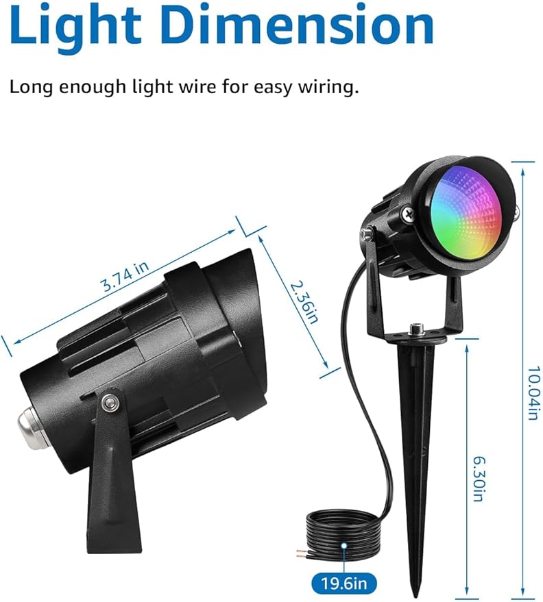 SUNVIE RGBW Low Voltage Landscape Lights Color Changing 12W LED Landscape Lighting Outdoor Waterproof Remote Control for Garden Yard Pathway Christmas Decorative Lighting, 12 Pack with Connector