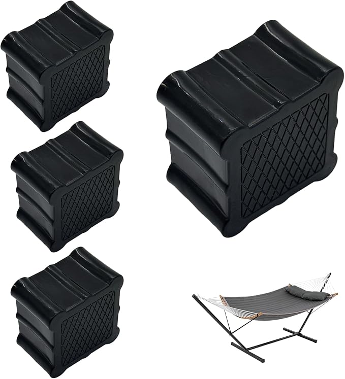 Hammock Stand Feet Caps Replacement - Fits 1.58" (40mm) Square Leg Tubes Durable Plastic End Caps to Protect Metal Hammock Frame, Black (Set of 4)