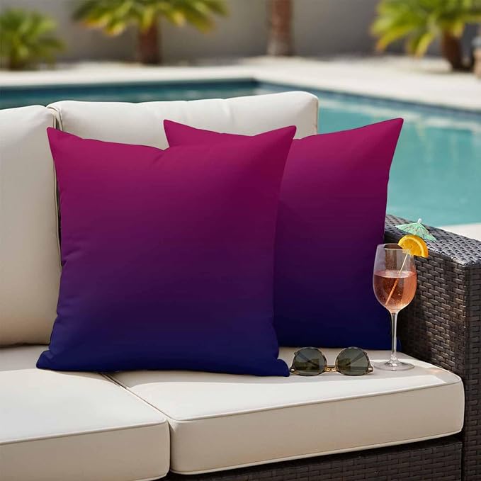 Outdoor Waterproof Pillow Covers Purple Burgundy Red Ombre Throw Cushion Case, Modern Color Gradient Pillowcase for Bed,Sofa,Couch, Patio Furniture, 18x18in, 2Pack Decorative Pillows Protector