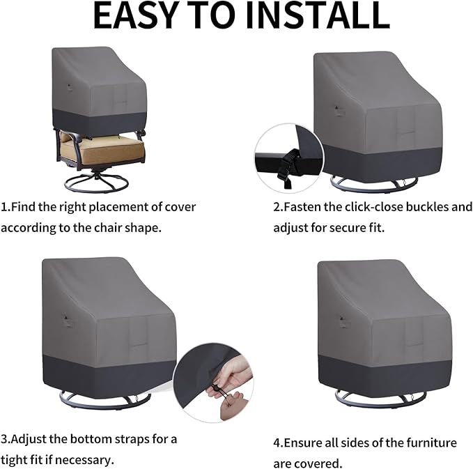 Easy-Going Outdoor Swivel Chair Cover Waterproof, Heavy Duty Patio Chair Cover, Windproof Outdoor Furniture Cover with Air Vent (2 Pack-35Wx37Dx38.5H inch, Gray/Dark Gray)